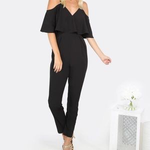 SHEIN cold shoulder flare black jumpsuit